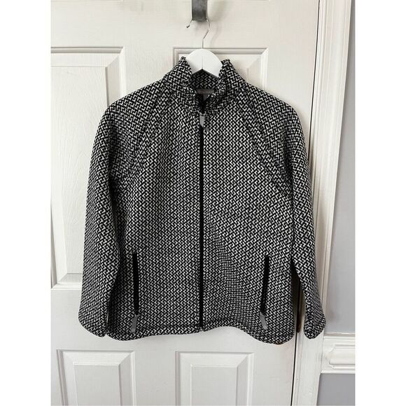 T by Talbots Black & White Knit Print Fleece Zip Up Shacket Sz PS NWT - Picture 1 of 8